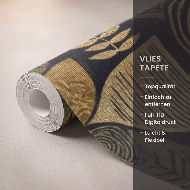 Tapete - Schwarz – Ockergelb – Botanisch – Textur — 3