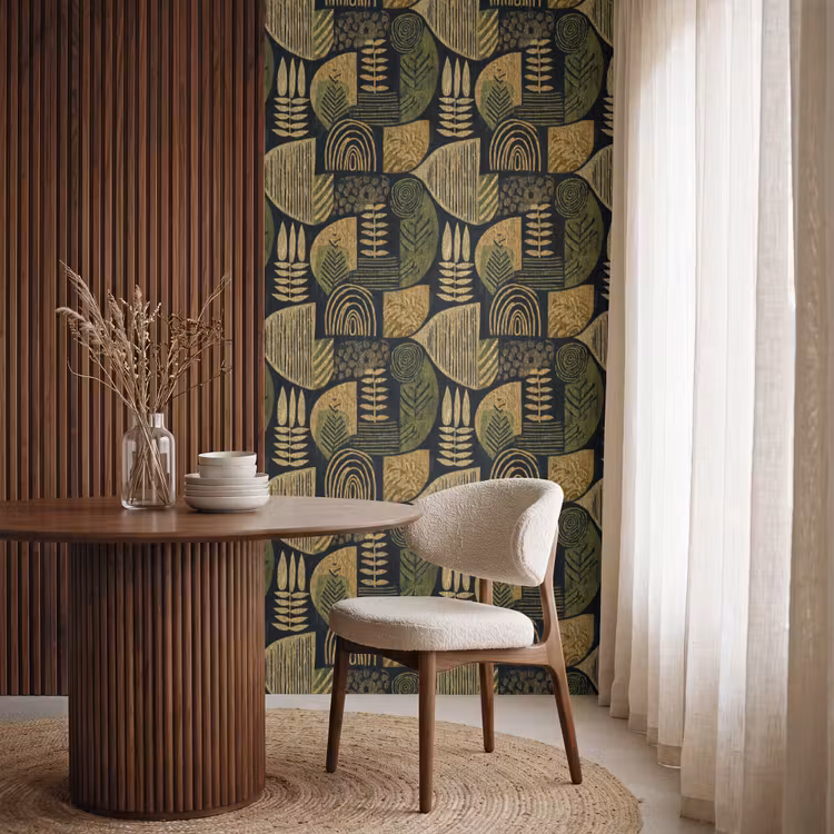 Tapete - Schwarz – Ockergelb – Botanisch – Textur — 4