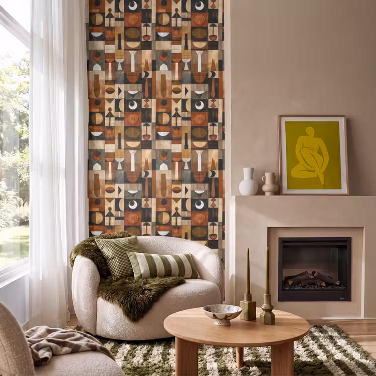 Tapete - Terrakotta – Geometrisch – Mid-Century – Muster — 1