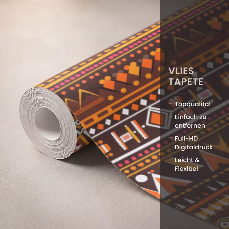 Tapete - Orange – Ethnisch – Tribal – Geometrisch – Muster — 3