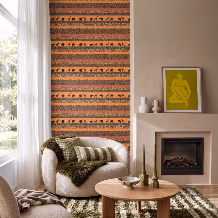 Tapete - Orange – Safari – Afrikaans – Tiere – Muster — 1