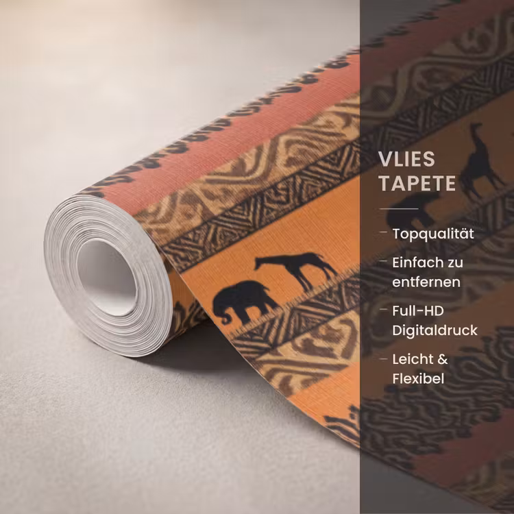 Tapete - Orange – Safari – Afrikaans – Tiere – Muster — 3