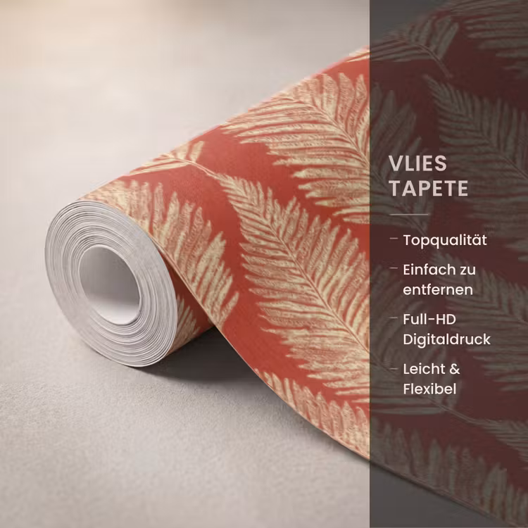 Tapete - Rot – Botanisch – Farn – Muster — 3