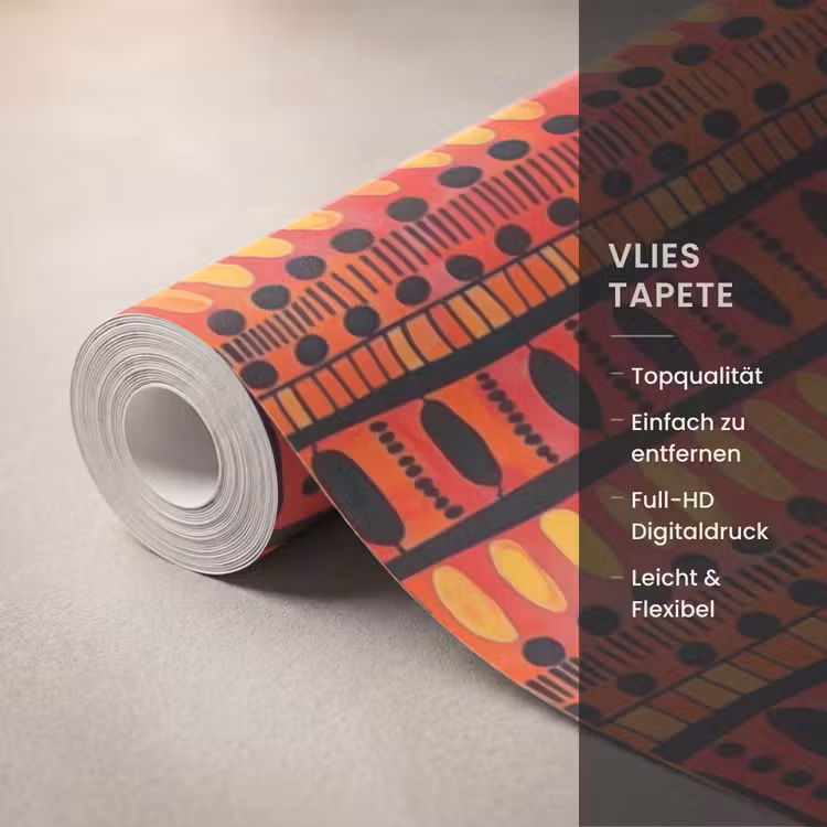 Tapete - Rot – Orange – Ethnisch – Ausdrucksstark – Muster — 3