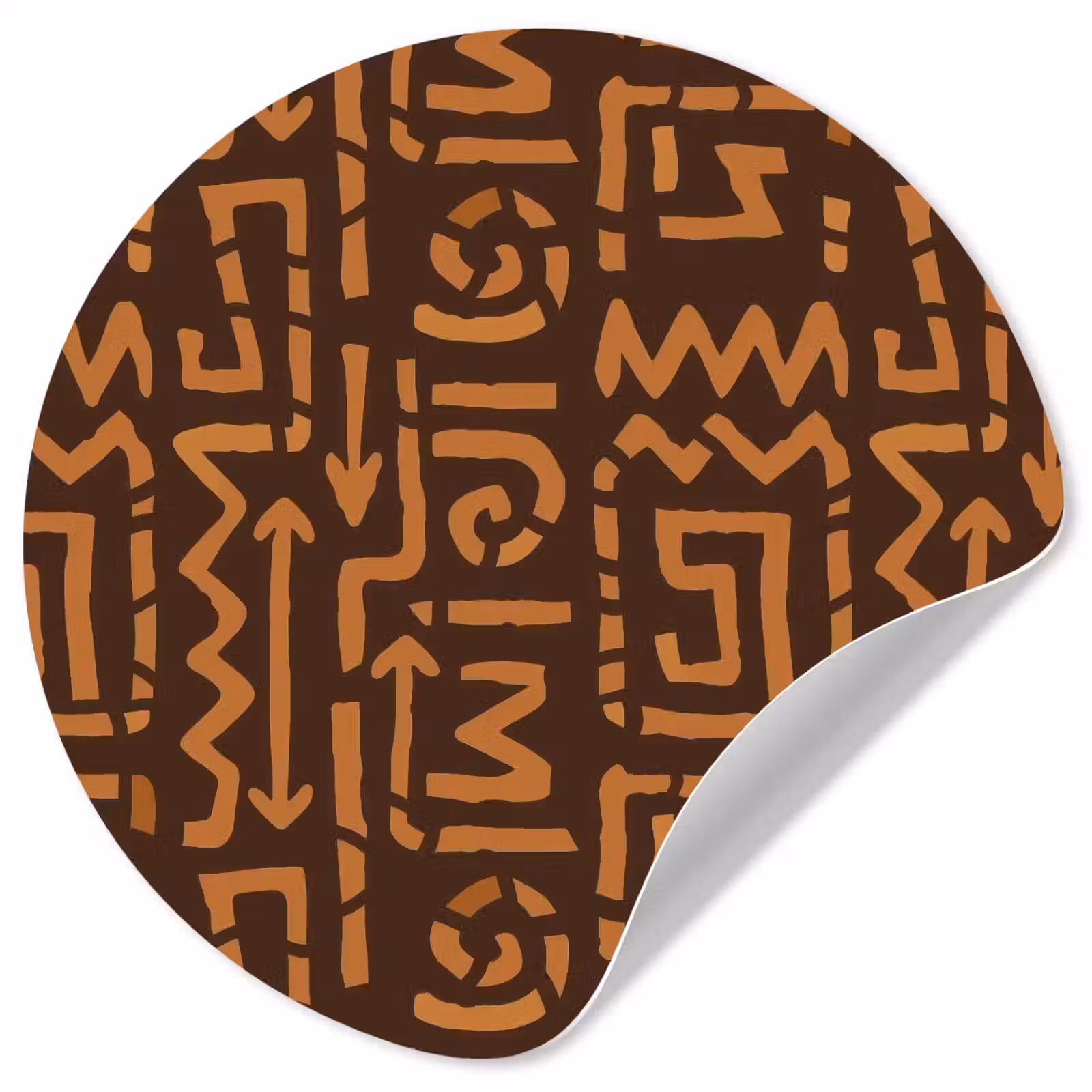 Runde Tapete - Schokoladenbraun – Ethno – Tribal – Symbole — 1