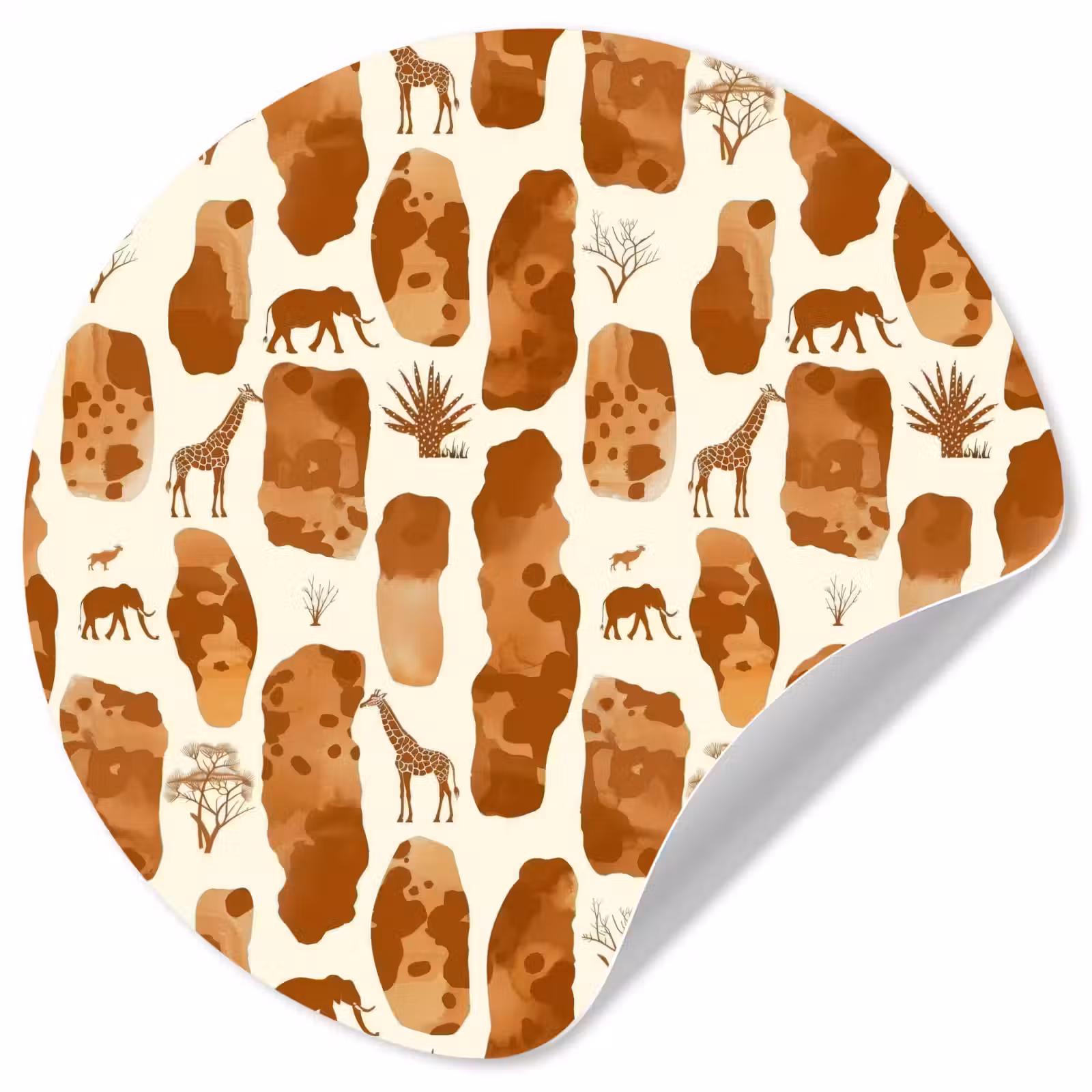 Runde Tapete - Terrakotta – Safari – Tiere – Muster — 1