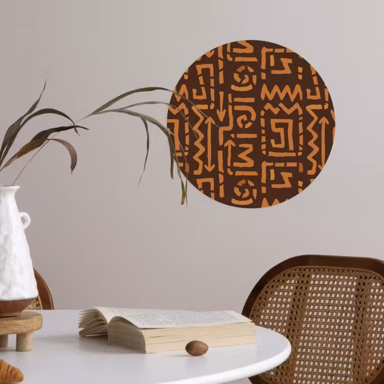 Runde Tapete - Schokoladenbraun – Ethno – Tribal – Symbole — 4