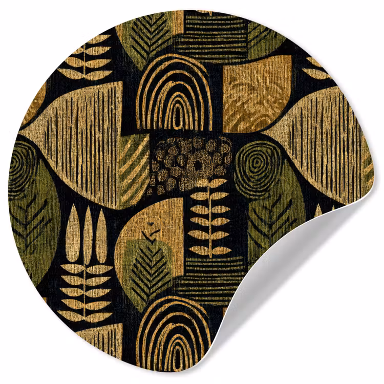 Runde Tapete - Schwarz – Ockergelb – Botanisch – Textur — 1
