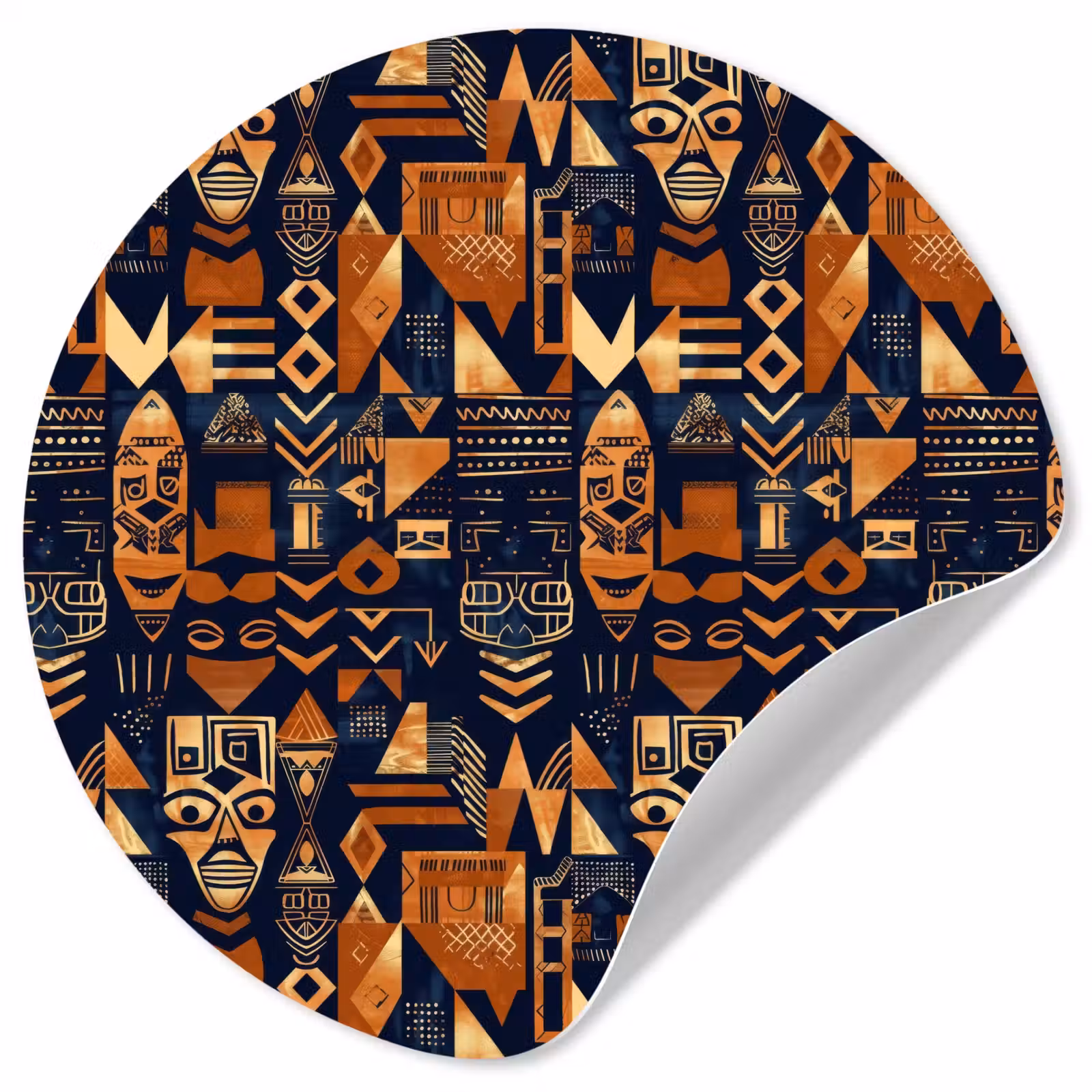 Runde Tapete - Nachtblau – Kupfer – Tribal – Masken — 1