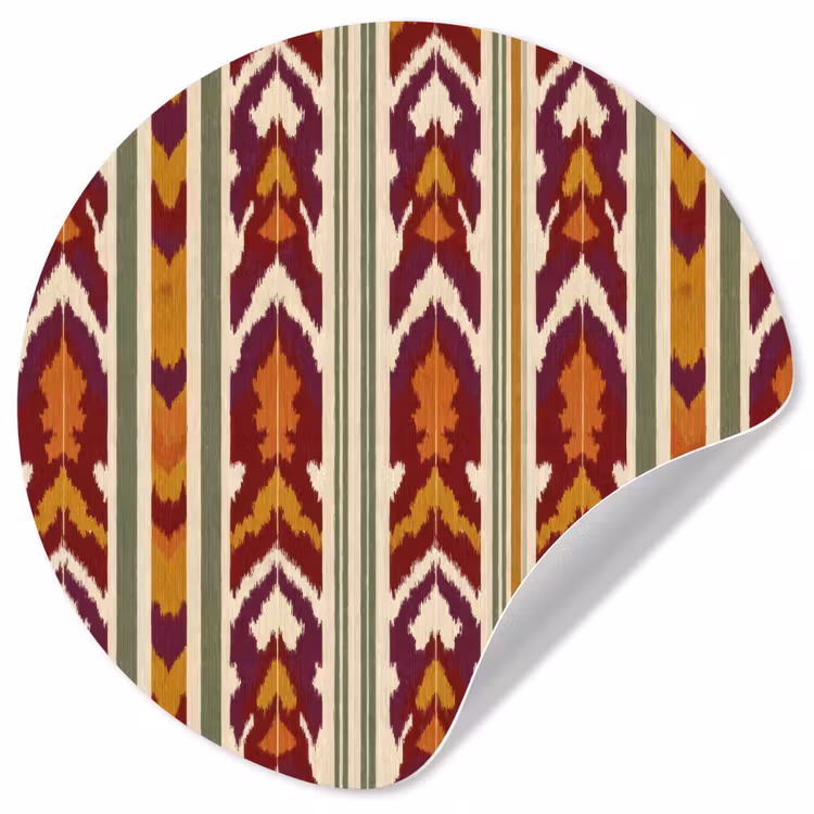 Runde Tapete - Ikat – Bordeauxrot – Ethno – Muster — 1