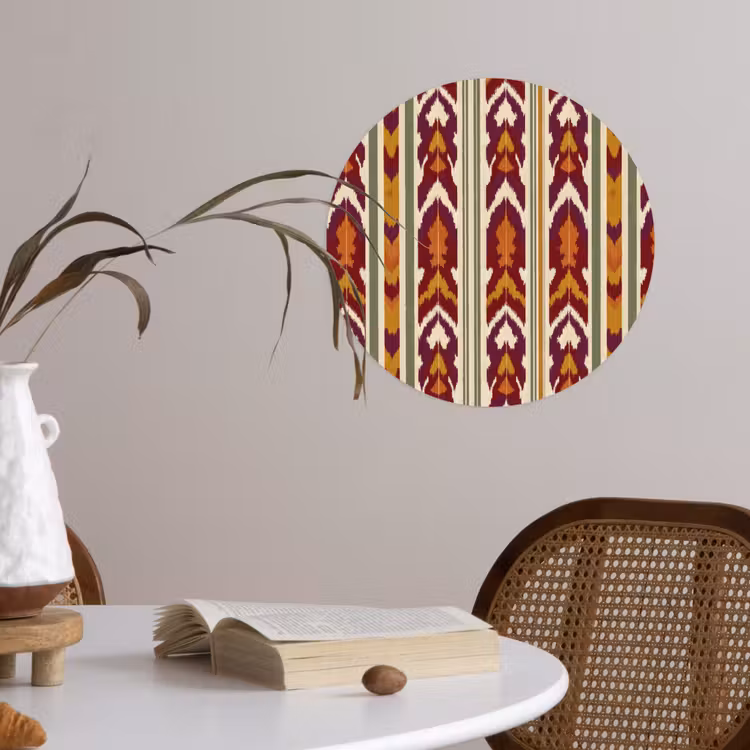Runde Tapete - Ikat – Bordeauxrot – Ethno – Muster — 4