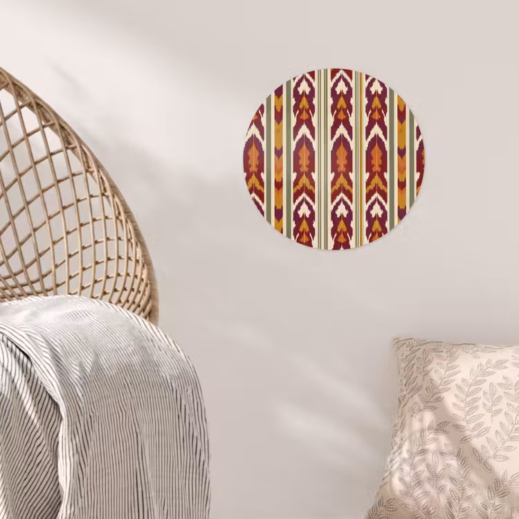 Runde Tapete - Ikat – Bordeauxrot – Ethno – Muster — 5