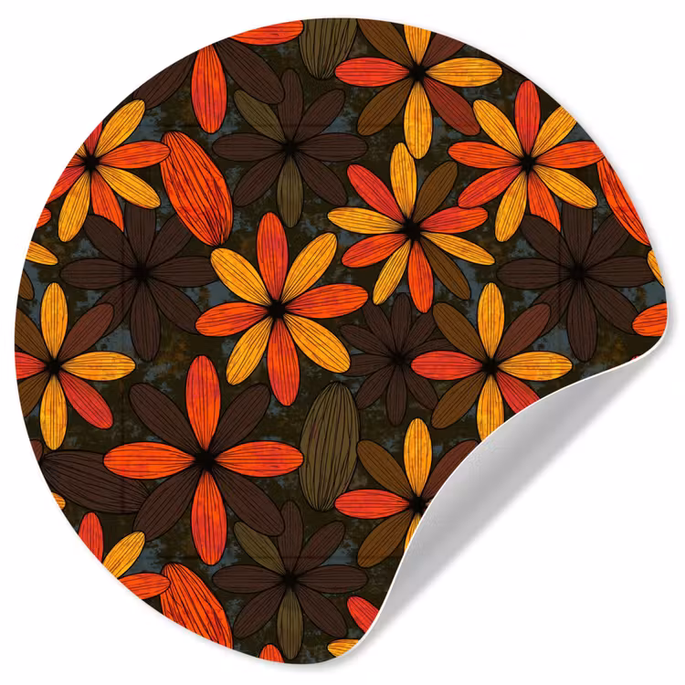 Runde Tapete - Orange – Retro – Blumen – Herbst — 1