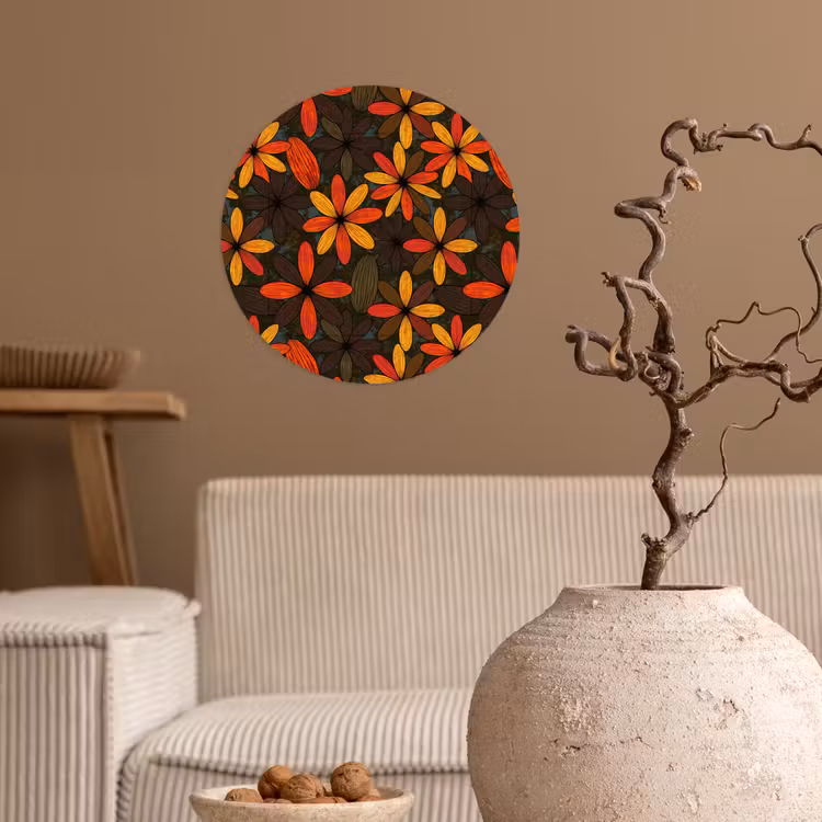 Runde Tapete - Orange – Retro – Blumen – Herbst — 2