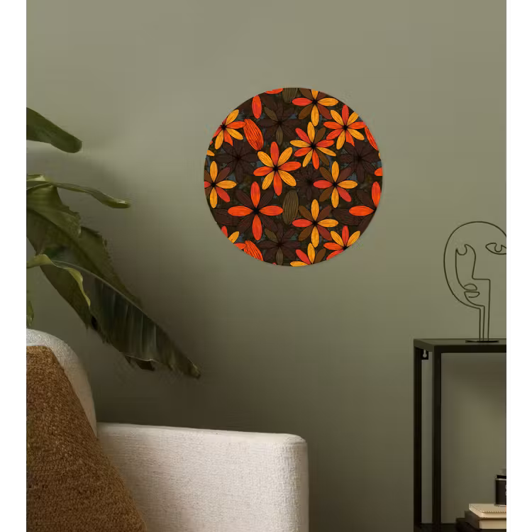 Runde Tapete - Orange – Retro – Blumen – Herbst — 3