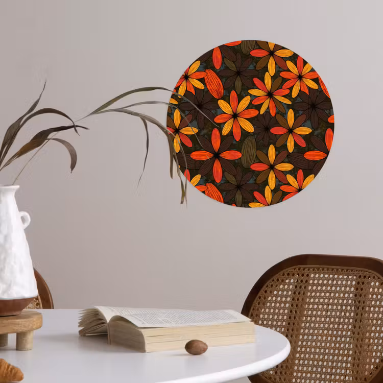 Runde Tapete - Orange – Retro – Blumen – Herbst — 4