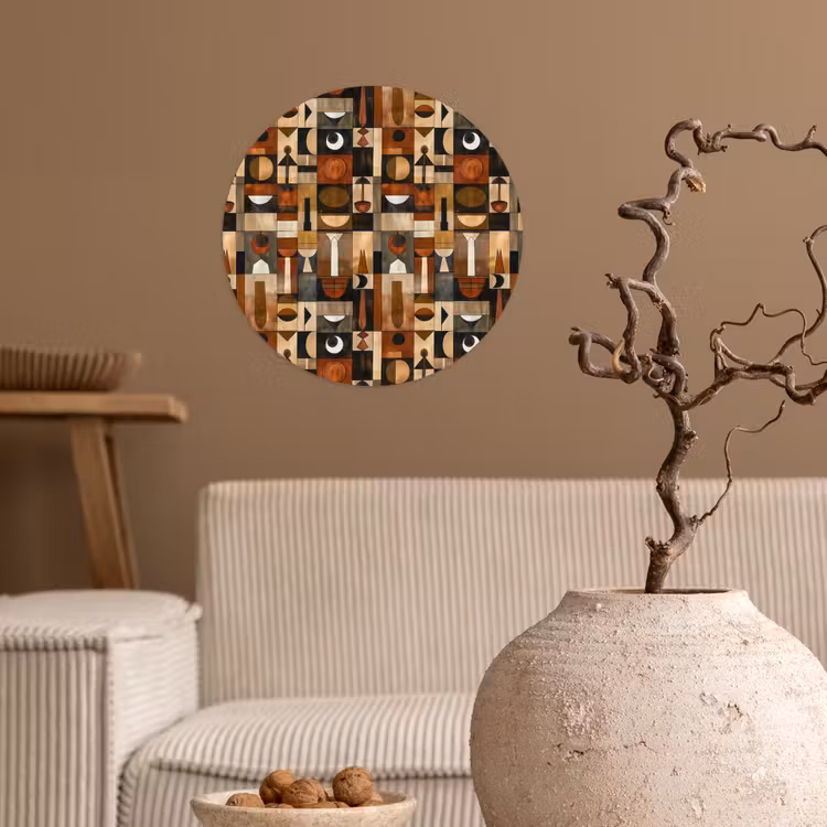 Runde Tapete - Terrakotta – Geometrisch – Mid-Century – Muster — 2