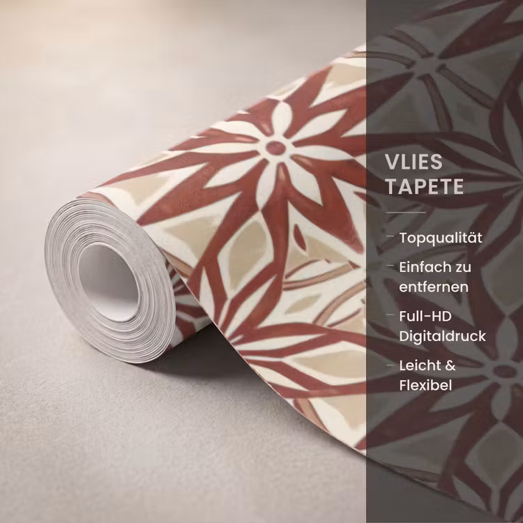 Tapete - Bordeauxrot – Geometrisch – Fliese – Muster — 3