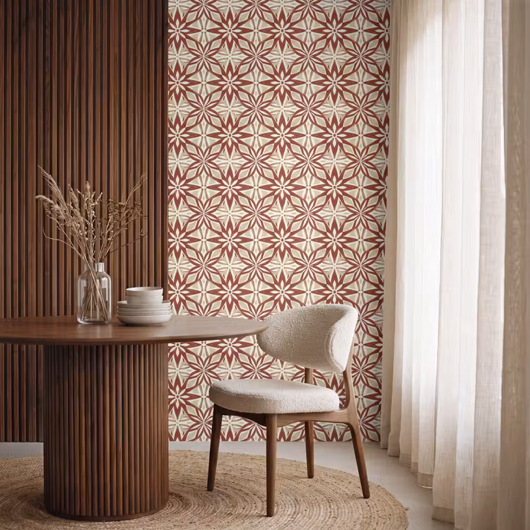 Tapete - Bordeauxrot – Geometrisch – Fliese – Muster — 4