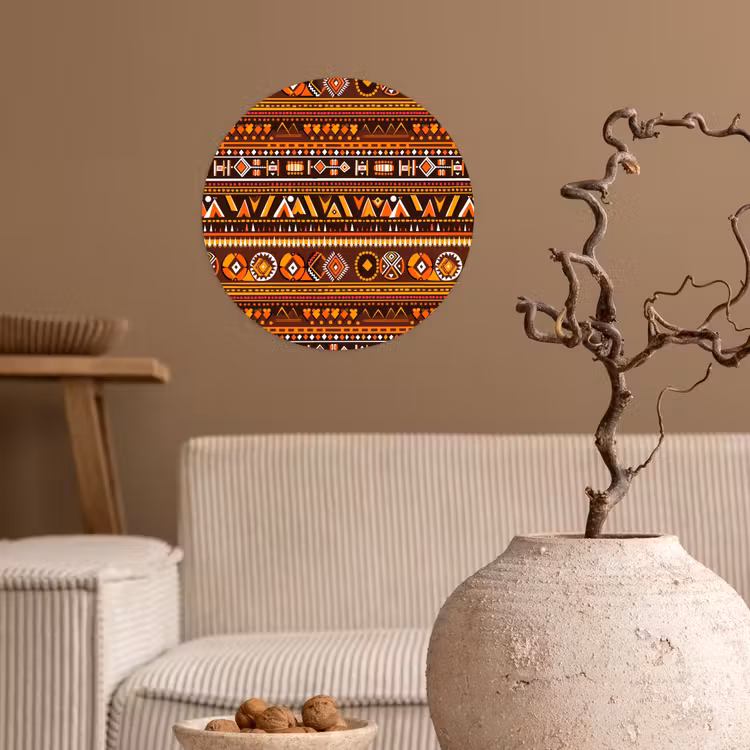 Runde Tapete - Orange – Ethnisch – Tribal – Geometrisch – Muster — 2