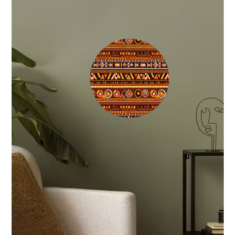 Runde Tapete - Orange – Ethnisch – Tribal – Geometrisch – Muster — 3