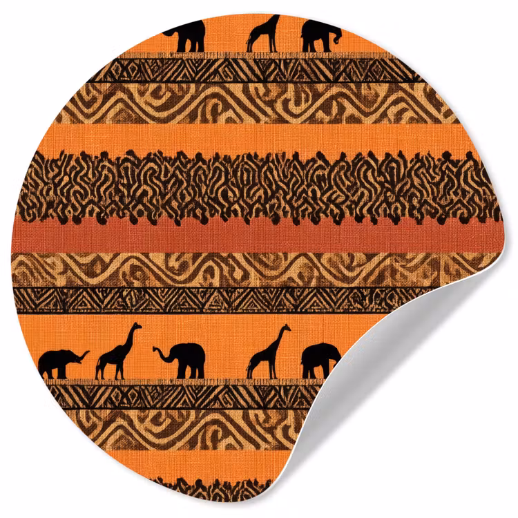 Runde Tapete - Orange – Safari – Afrikaans – Tiere – Muster — 1
