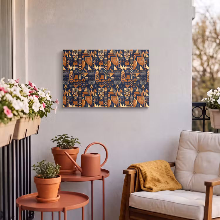 Outdoor Leinwand - Nachtblau – Kupfer – Tribal – Masken — 3
