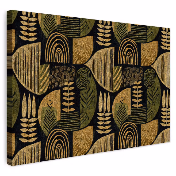 Outdoor Leinwand - Schwarz – Ockergelb – Botanisch – Textur — 1