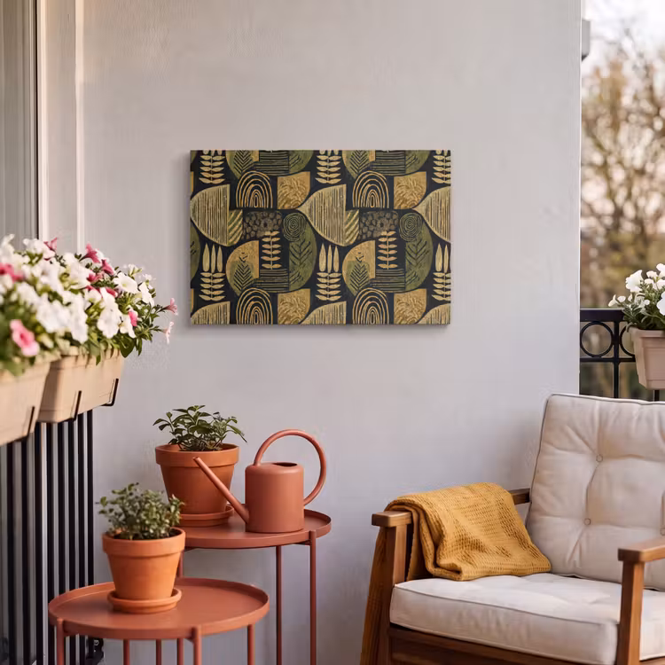 Outdoor Leinwand - Schwarz – Ockergelb – Botanisch – Textur — 3