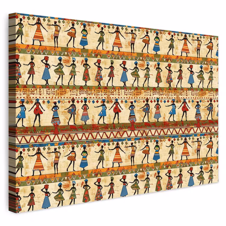 Outdoor Leinwand - Farbenfroh – Afrikanisch – Ethnisch – Tanzende Frauen – Muster — 1