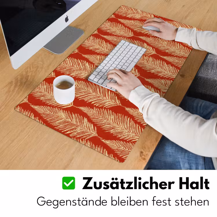 Schreibtischunterlage - Rot – Botanisch – Farn – Muster — 3