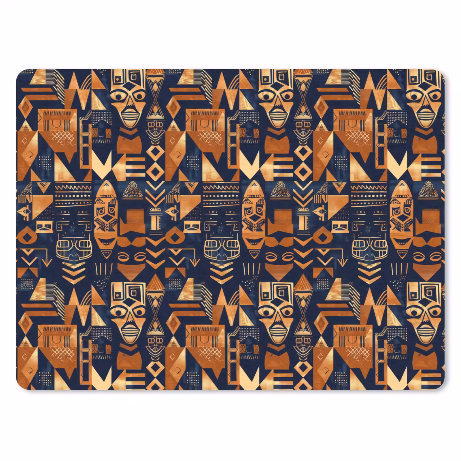 Mauspad - Nachtblau – Kupfer – Tribal – Masken — 1