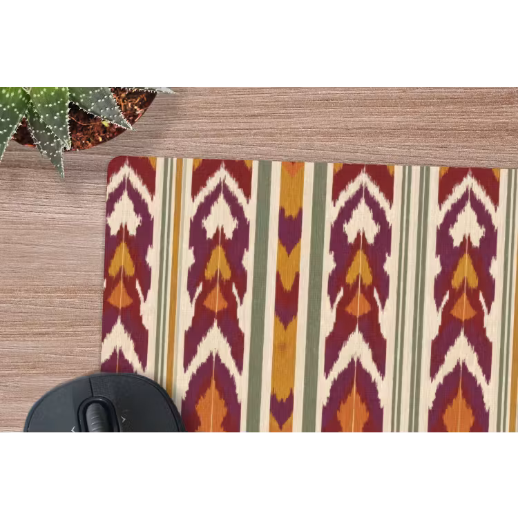 Mauspad - Ikat – Bordeauxrot – Ethno – Muster — 4