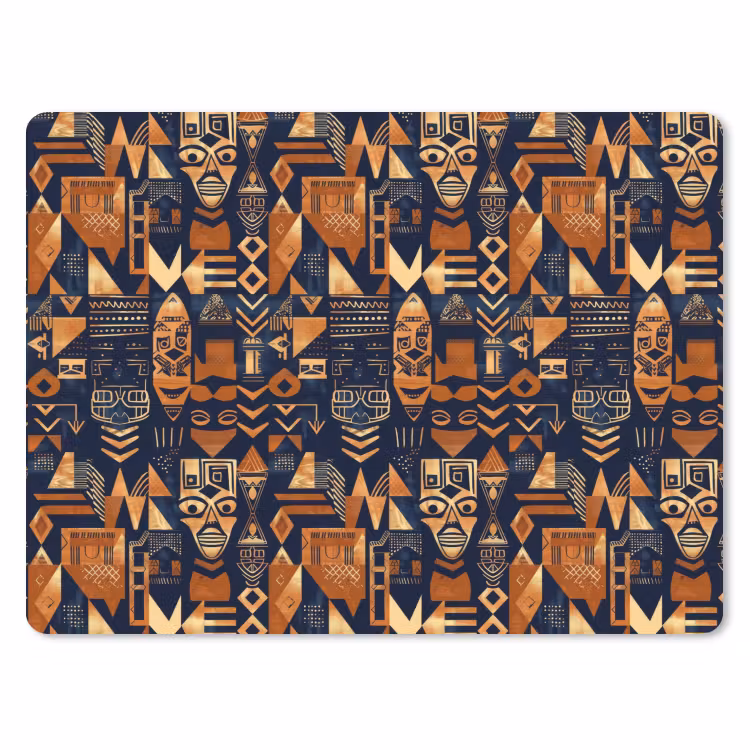 Mauspad - Nachtblau – Kupfer – Tribal – Masken — 1
