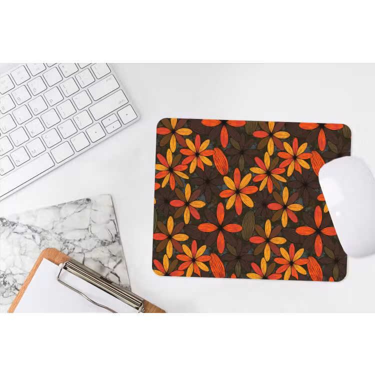 Mauspad - Orange – Retro – Blumen – Herbst — 2