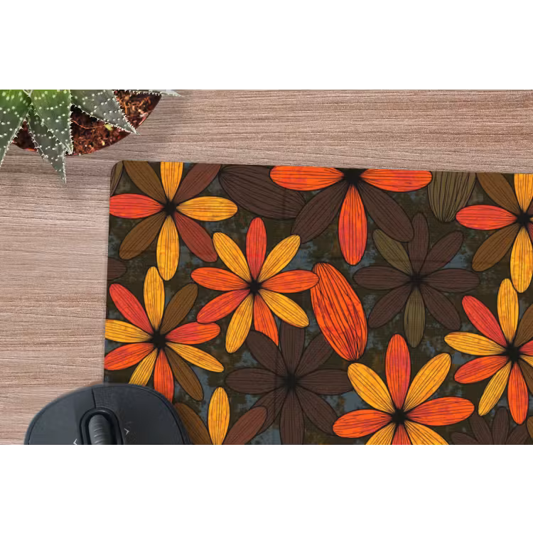 Mauspad - Orange – Retro – Blumen – Herbst — 4