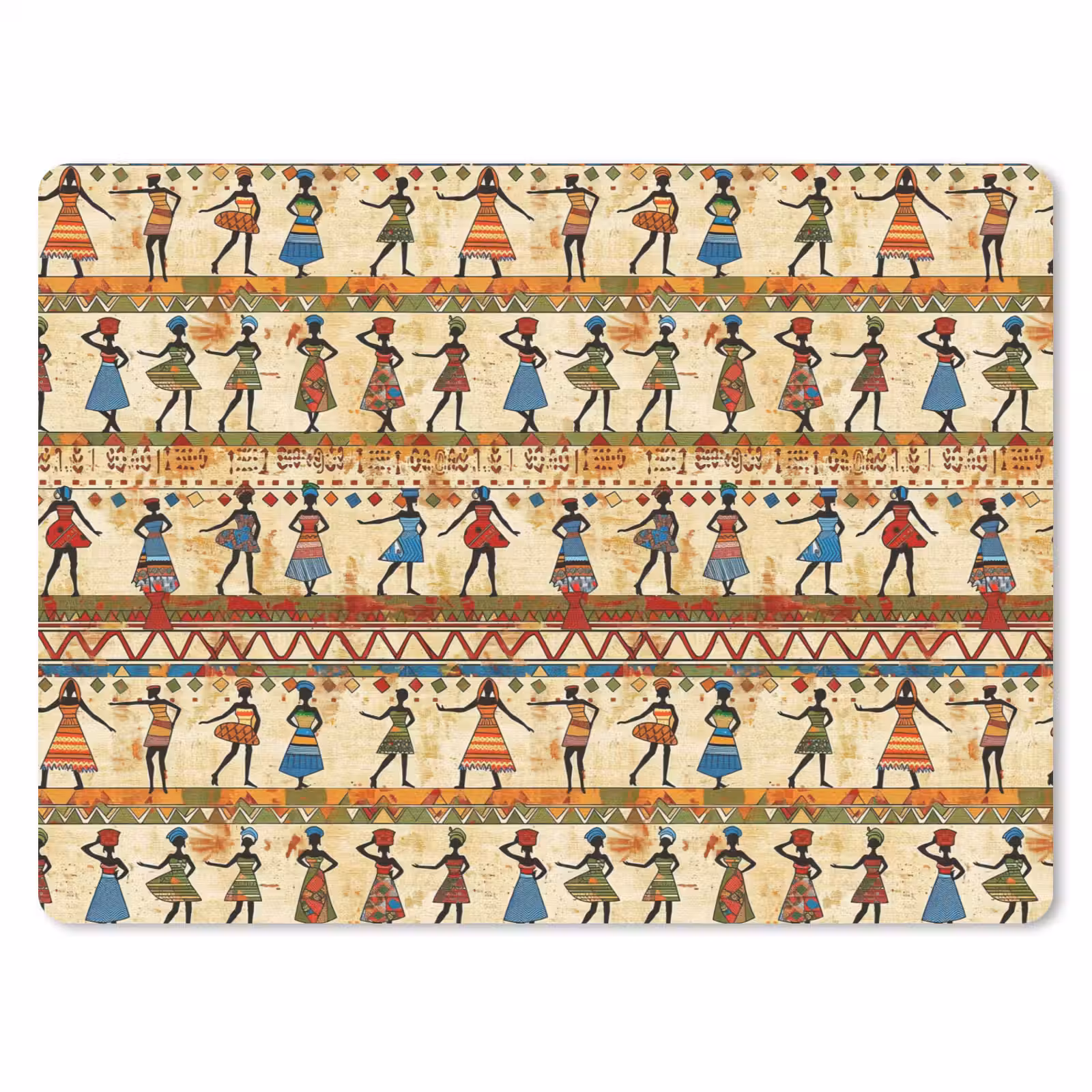 Mauspad - Farbenfroh – Afrikanisch – Ethnisch – Tanzende Frauen – Muster — 1