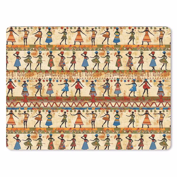 Mauspad - Farbenfroh – Afrikanisch – Ethnisch – Tanzende Frauen – Muster — 1