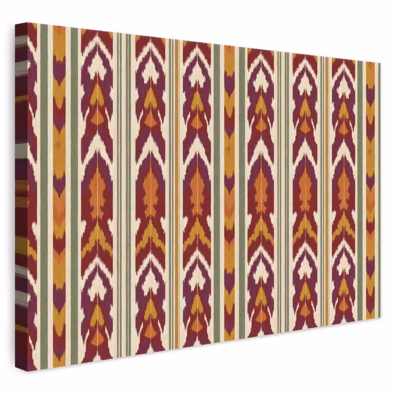 Leinwandbild - Ikat – Bordeauxrot – Ethno – Muster — 1