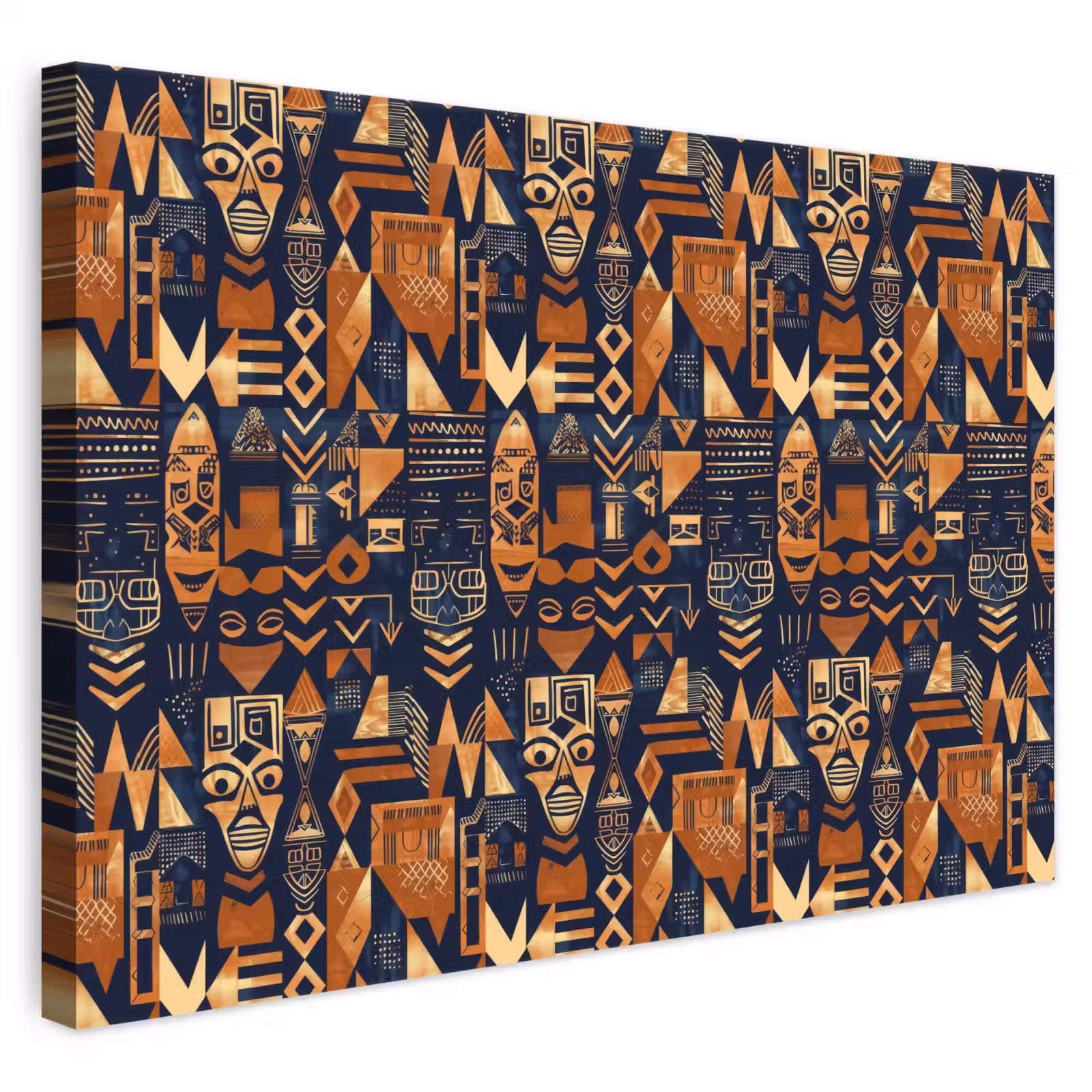 Leinwandbild - Nachtblau – Kupfer – Tribal – Masken — 1