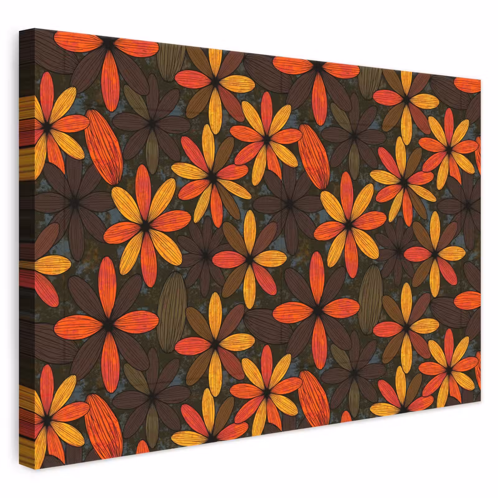 Leinwandbild - Orange – Retro – Blumen – Herbst — 1