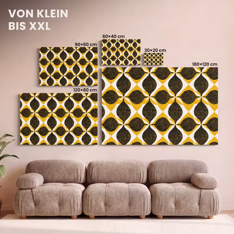 Leinwandbild - Gelb – Schwarz – Geometrisch – Retro – Struktur — 6