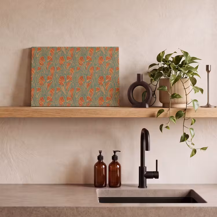 Leinwandbild - Grün – Terrakotta – Deko – Fächer — 3