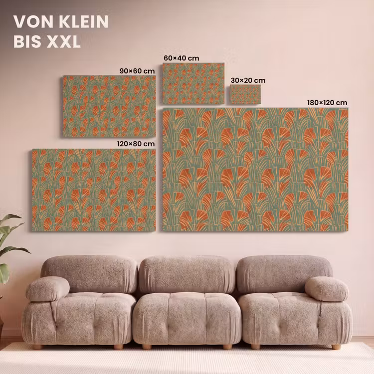 Leinwandbild - Grün – Terrakotta – Deko – Fächer — 6