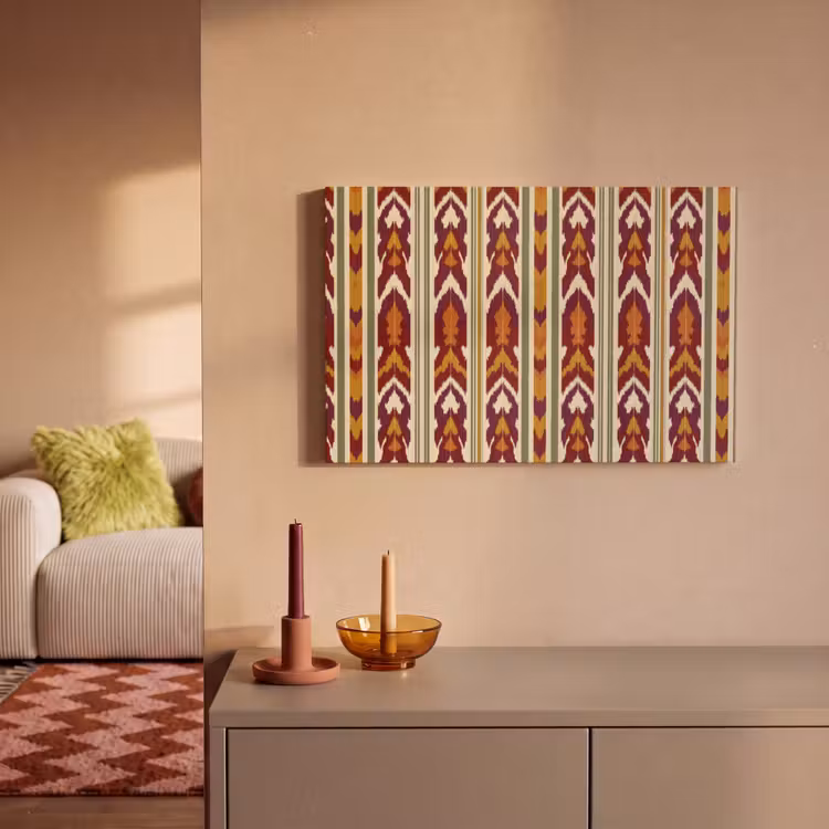 Leinwandbild - Ikat – Bordeauxrot – Ethno – Muster — 2