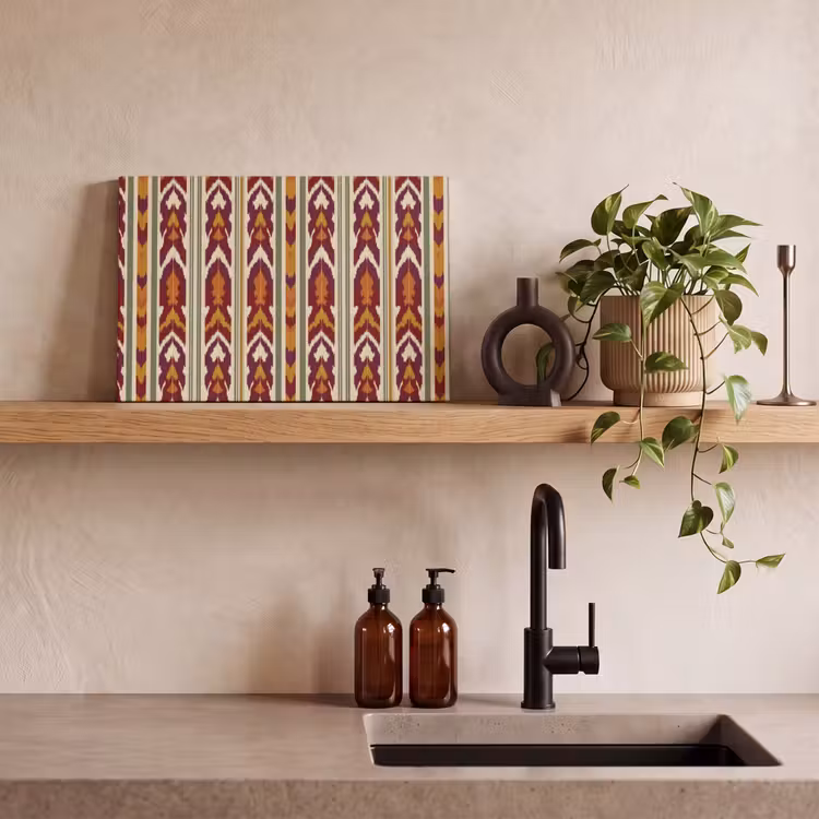Leinwandbild - Ikat – Bordeauxrot – Ethno – Muster — 3