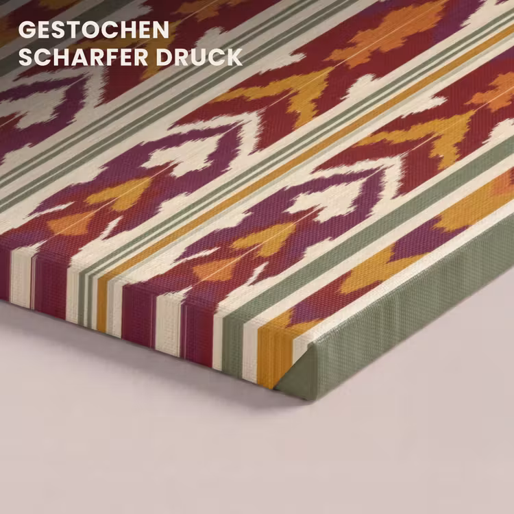 Leinwandbild - Ikat – Bordeauxrot – Ethno – Muster — 4