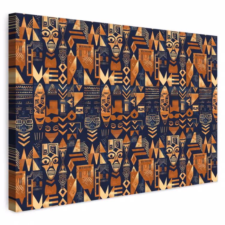 Leinwandbild - Nachtblau – Kupfer – Tribal – Masken — 1