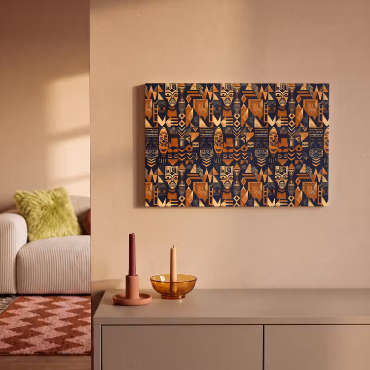 Leinwandbild - Nachtblau – Kupfer – Tribal – Masken — 2