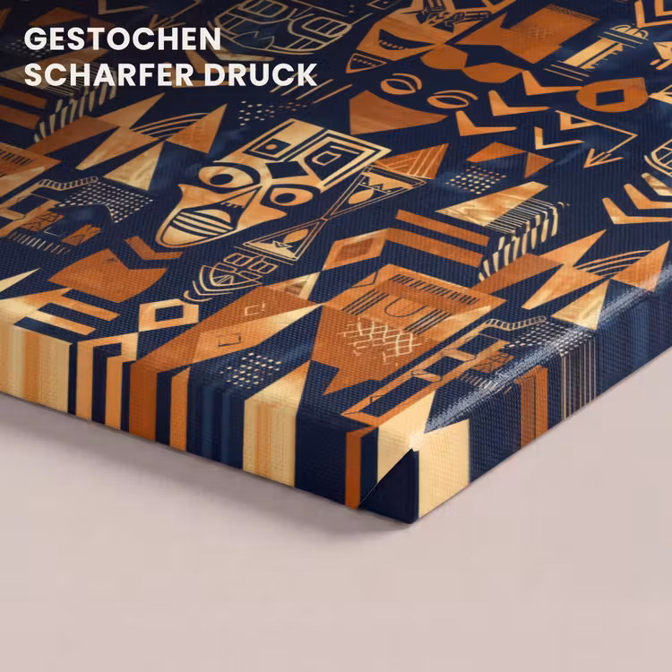 Leinwandbild - Nachtblau – Kupfer – Tribal – Masken — 4